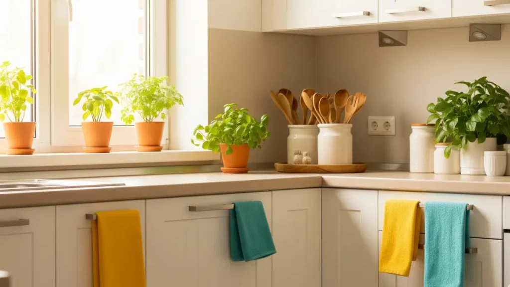 Decoração de cozinha simples com toques de cor