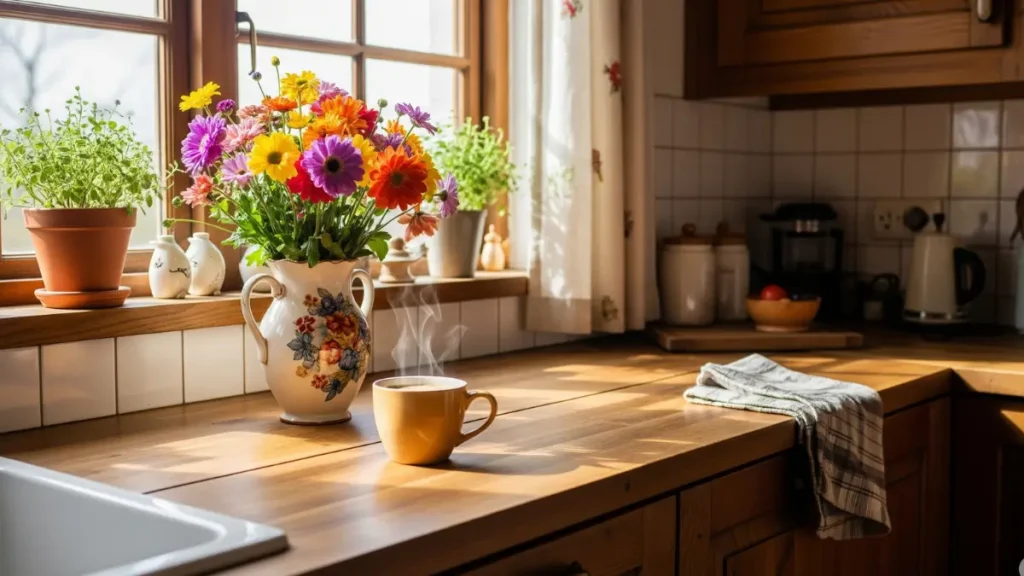 Decoração de cozinha simples e acolhedora