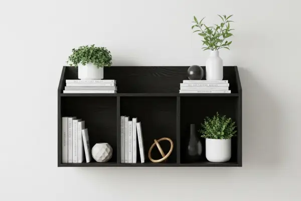 Instalação de prateleiras na parede com estilo e organização.