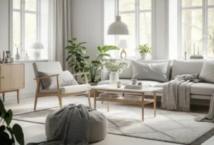 Ambiente acolhedor e iluminado, representando a beleza da decoração escandinava.